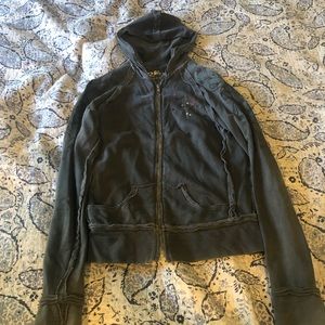 Womens distressed/bedazzled zip up hoodie